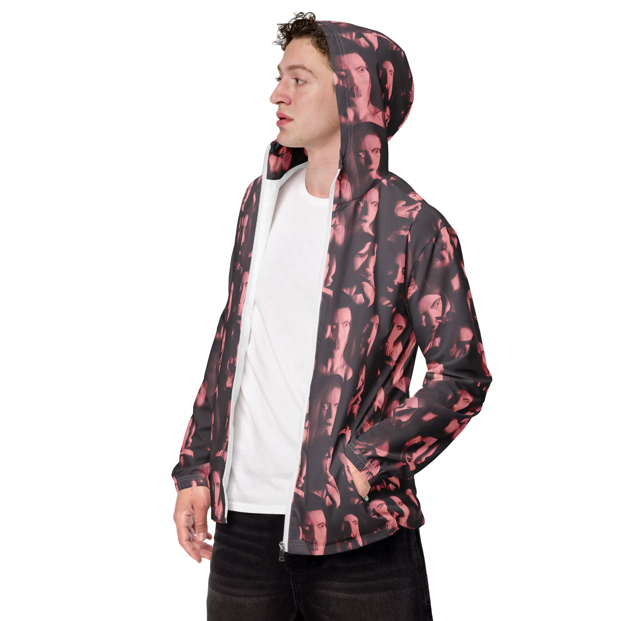 Portrait Whispers on Men's Windbreaker — Left Front