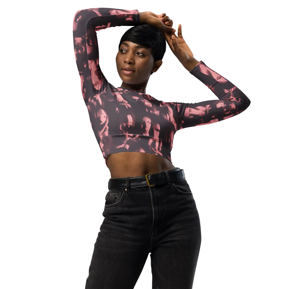 Portrait Whispers on Long Sleeve Crop Top — Front