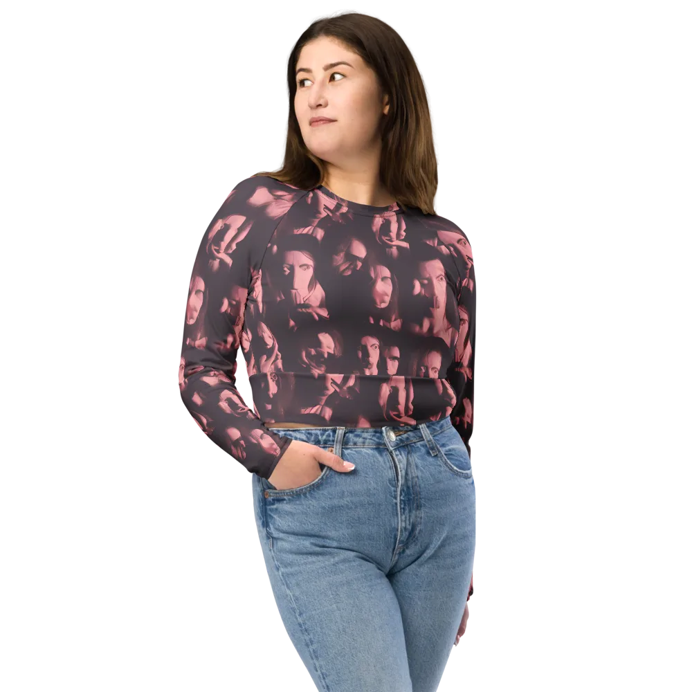 Portrait Whispers on Long Sleeve Crop Top — Front