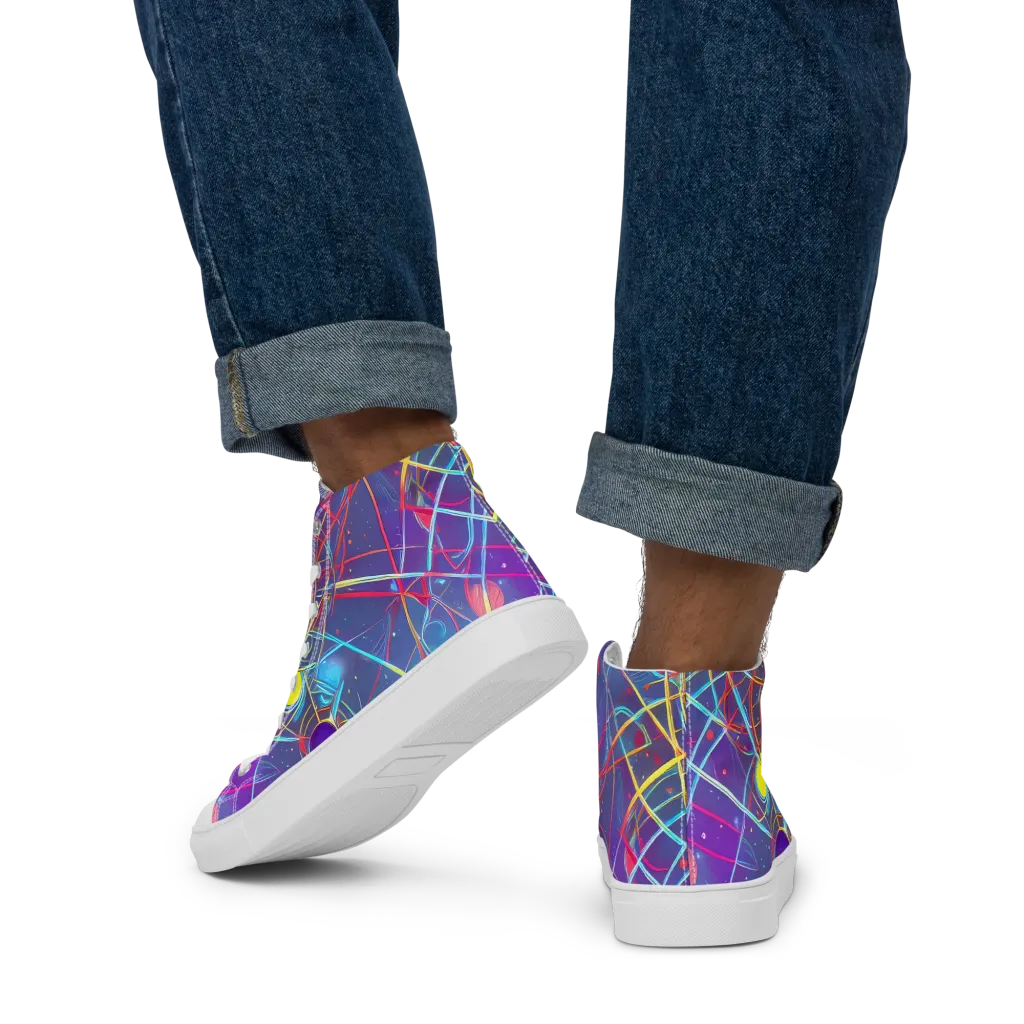 Quantum Lattice on Men's High Top Canvas Shoes — Back