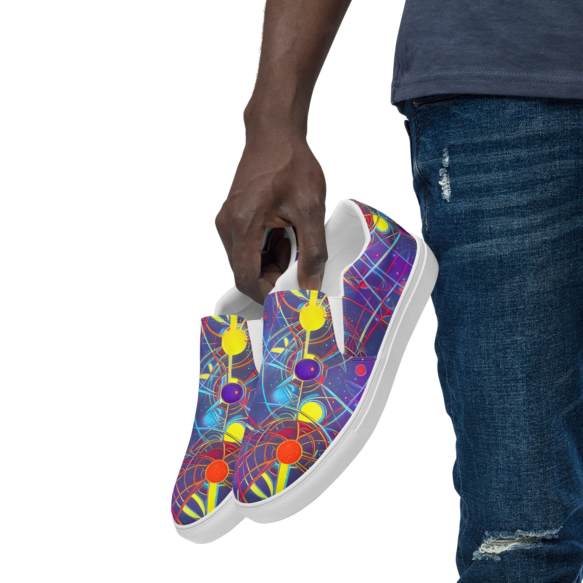 Quantum Lattice on Men's Slip-On Canvas Shoes — Left Front