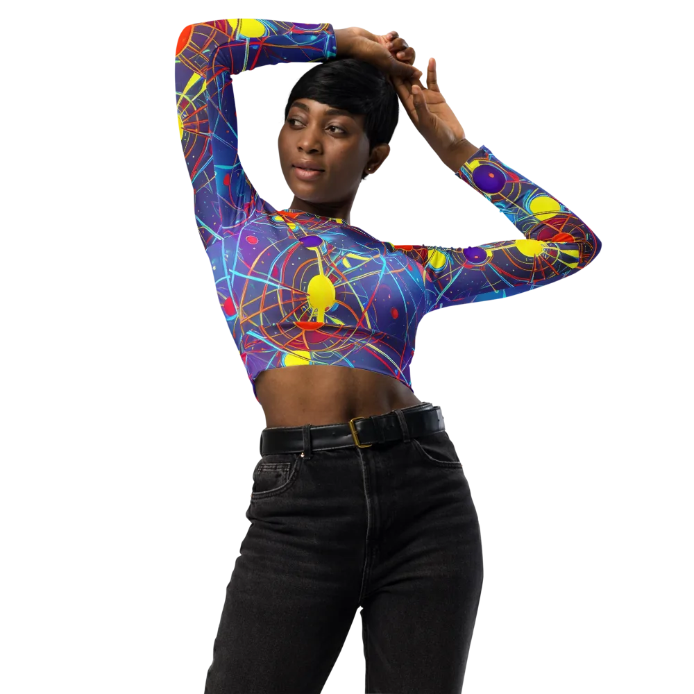 Quantum Lattice on Long Sleeve Crop Top — Front