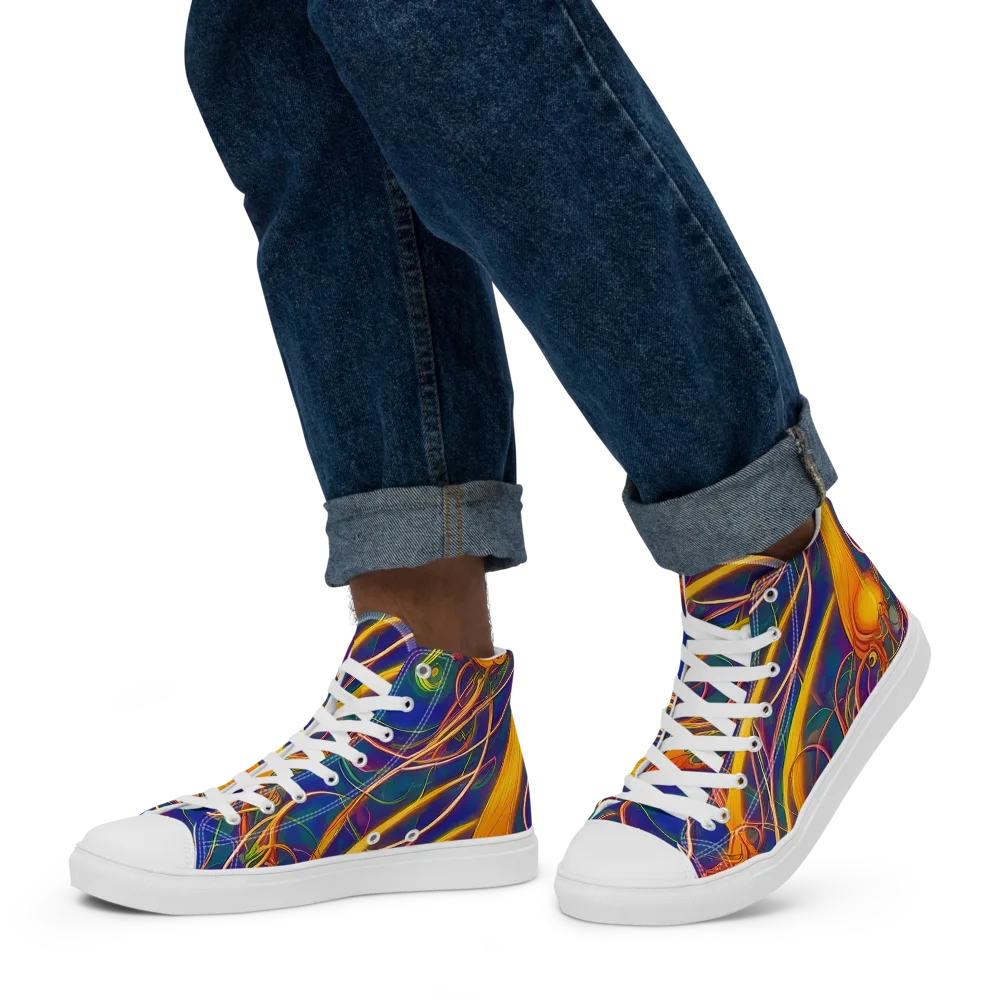 Luminous Whirl on Men's High Top Canvas Shoes — Left