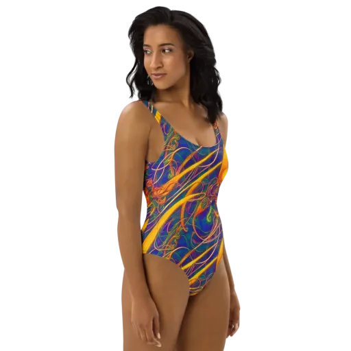 Luminous Whirl on a One-Piece Swimsuit