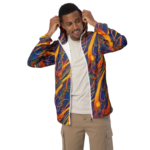 Luminous Whirl on a Men's Windbreaker