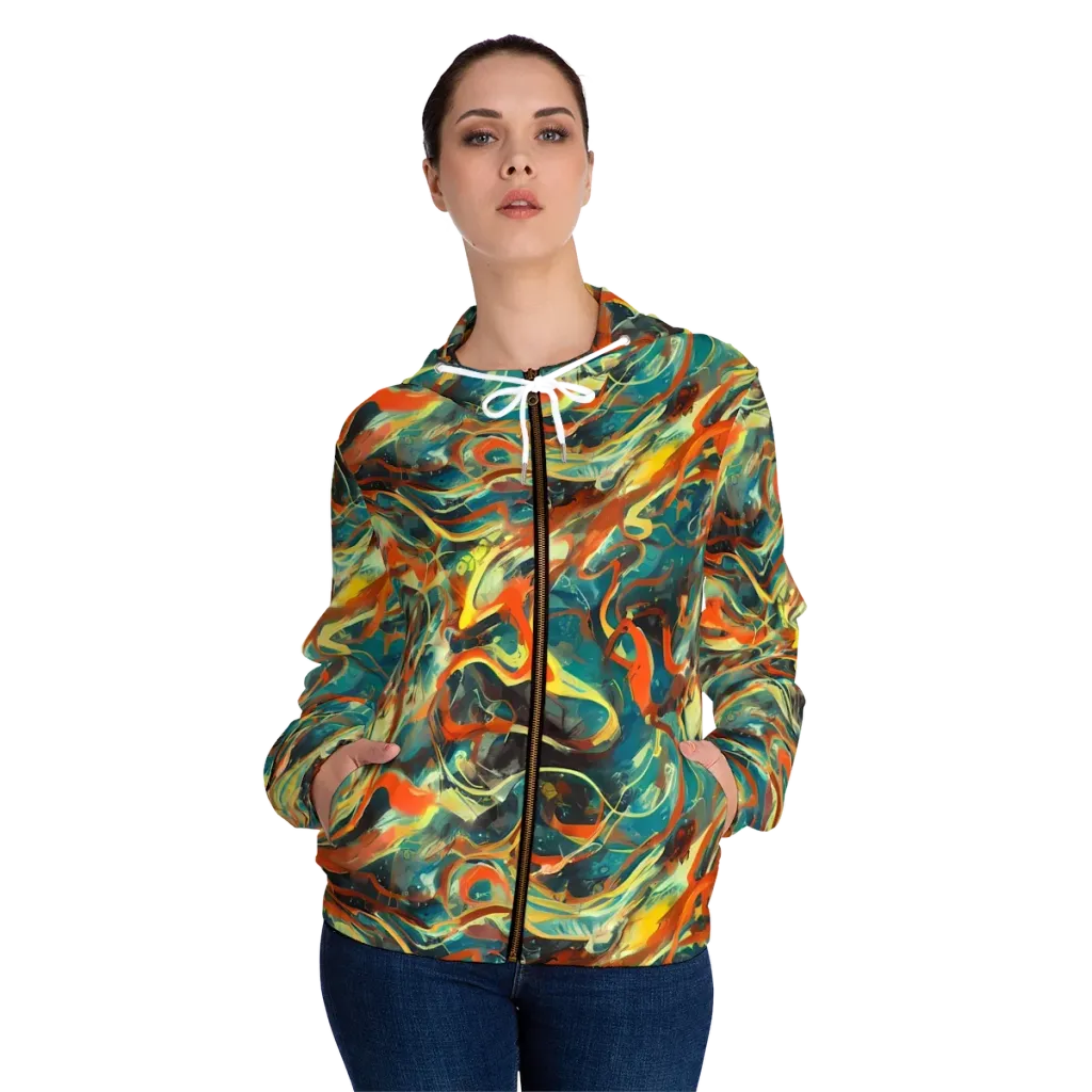 Chromatic Vortex on Women's Full-Zip Hoodie — Front On Person