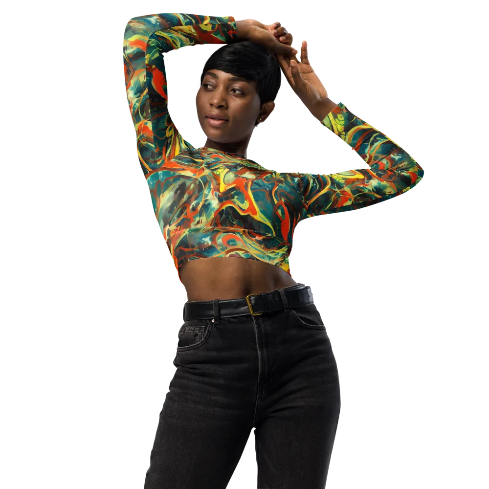 Chromatic Vortex on Long Sleeve Crop Top — Front