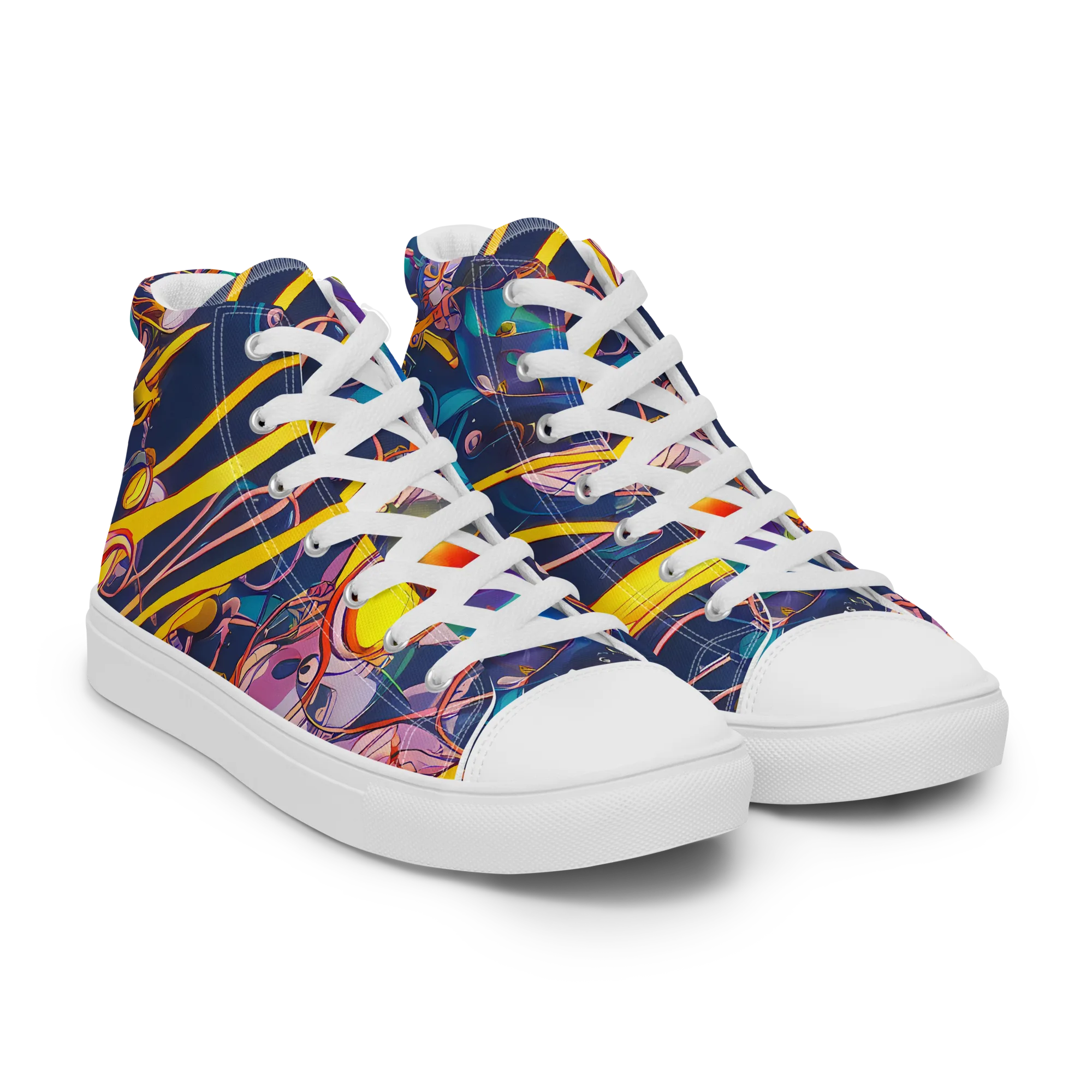 Vector Rhapsody on Men's High Top Canvas Shoes — Right Front