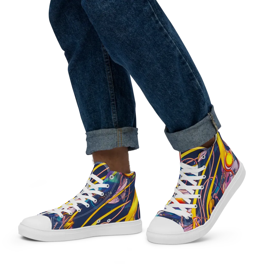 Vector Rhapsody on Men's High Top Canvas Shoes — Left