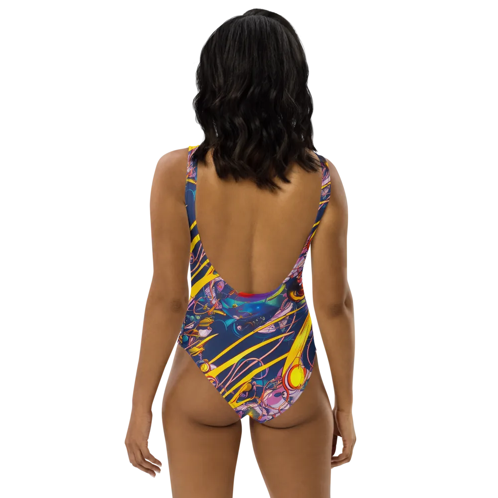 Vector Rhapsody on One-Piece Swimsuit — Back