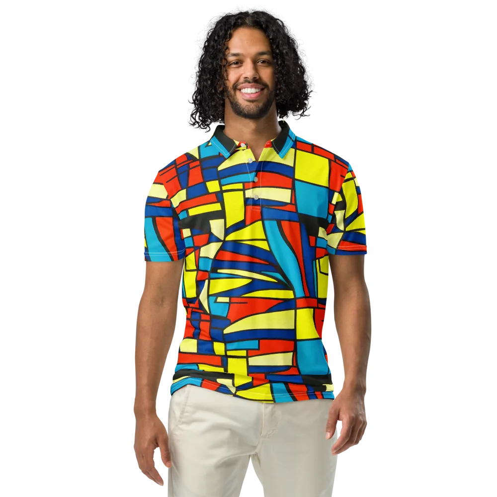 Neon Fractals on Men's Slim Fit Polo Shirt — Front