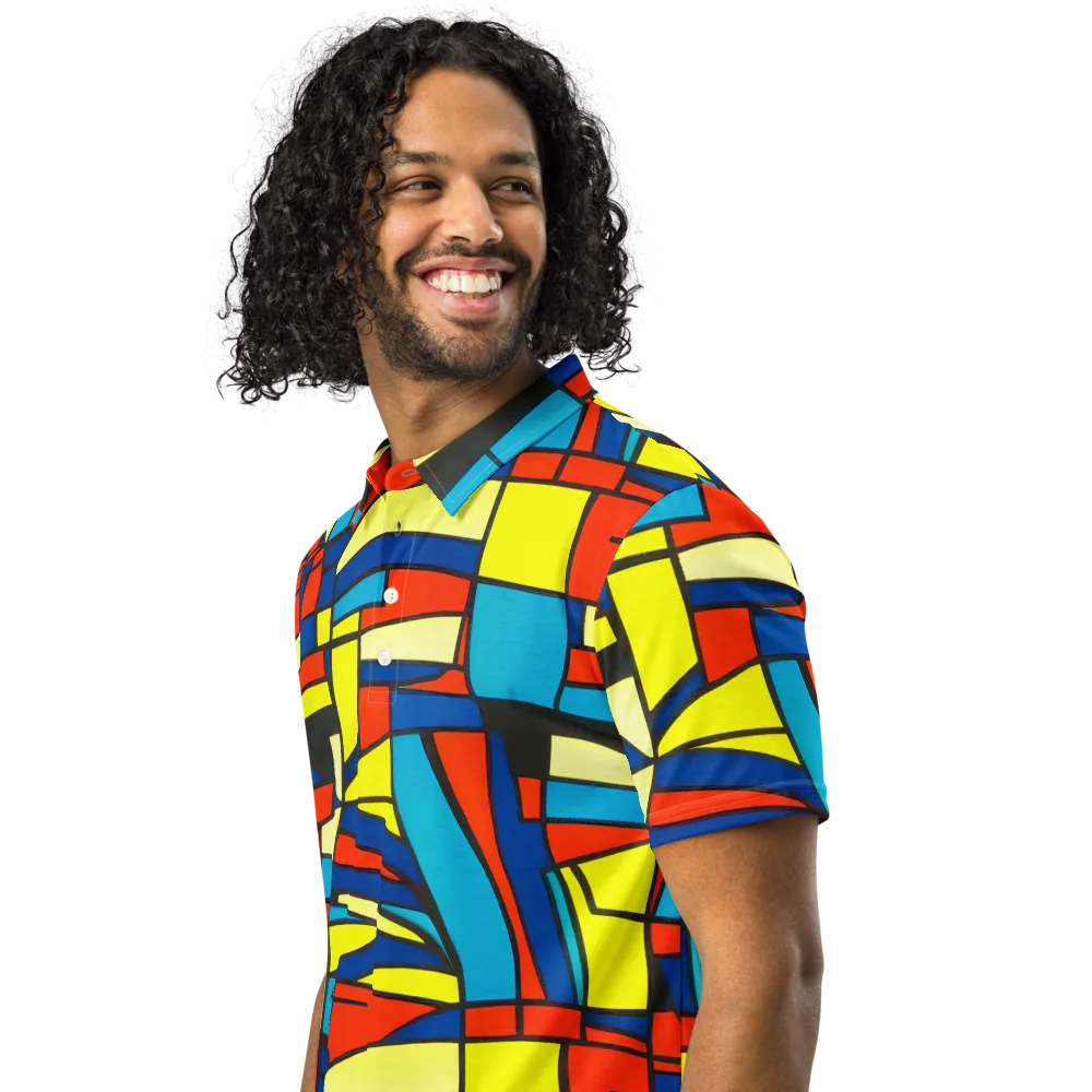 Neon Fractals on Men's Slim Fit Polo Shirt — Left Front