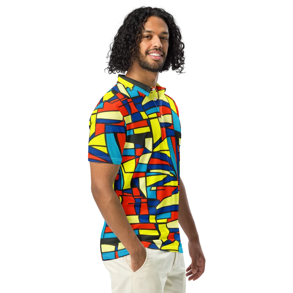 Neon Fractals on Men's Slim Fit Polo Shirt — Right Front