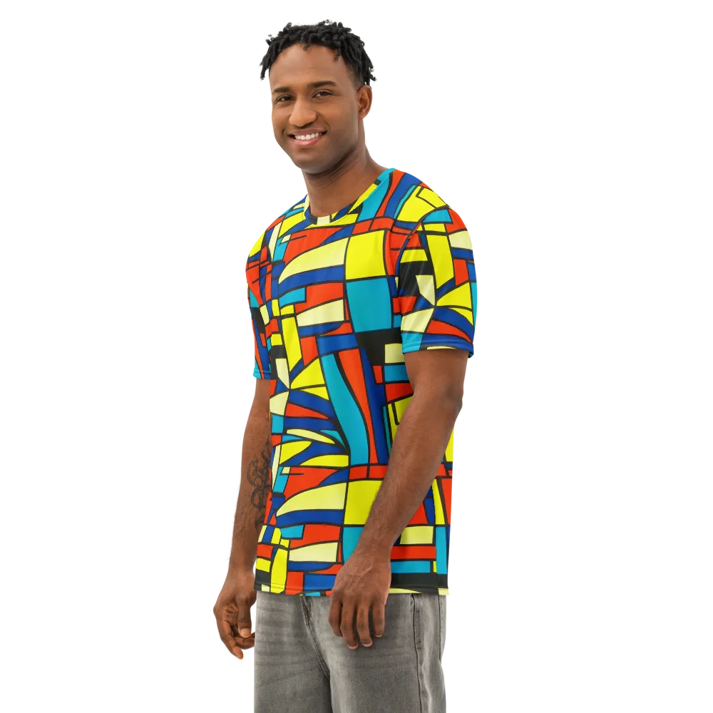 Neon Fractals on Men's Cotton Crew Neck T-Shirt — Left Front