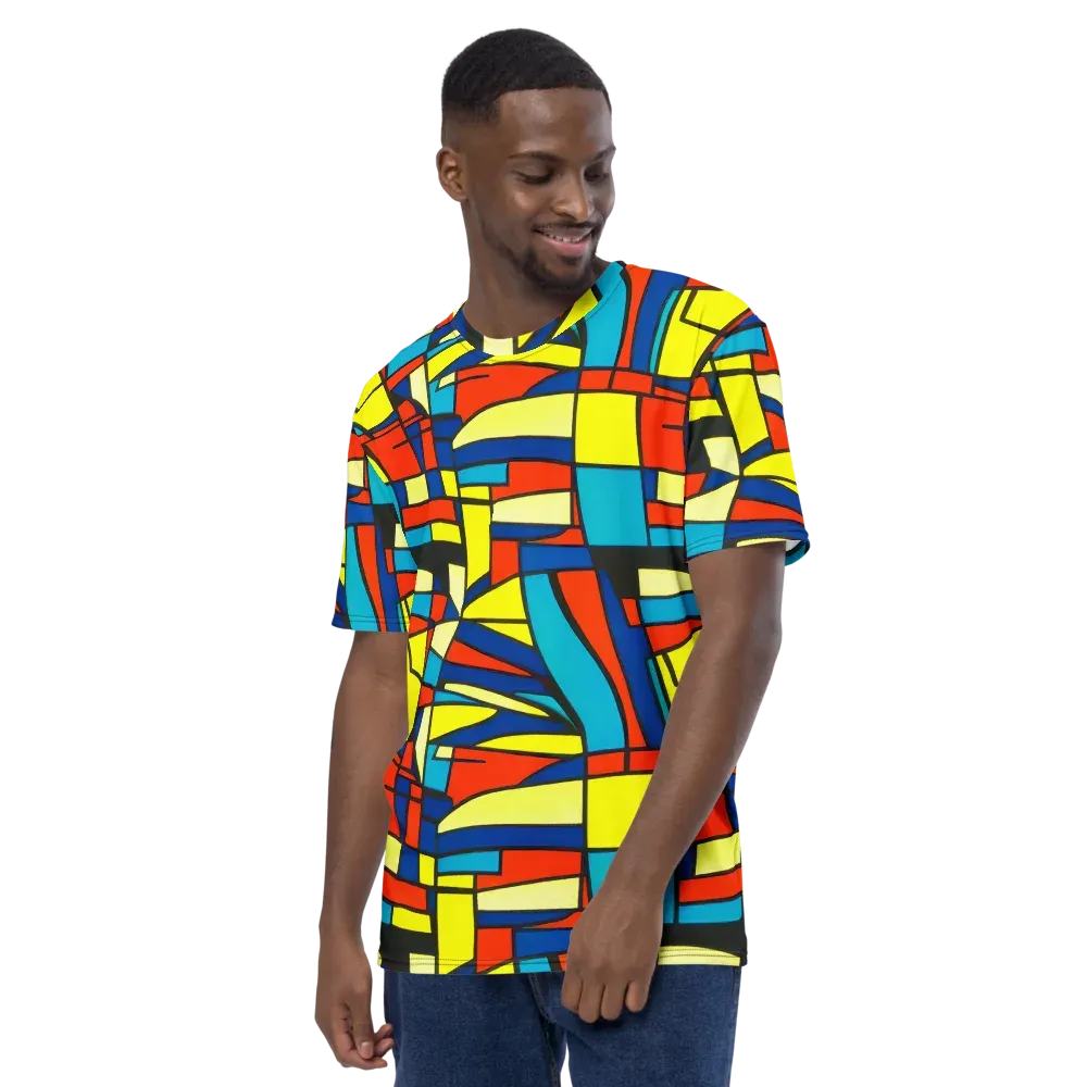 Neon Fractals on Men's Crew Neck T-Shirt — Left