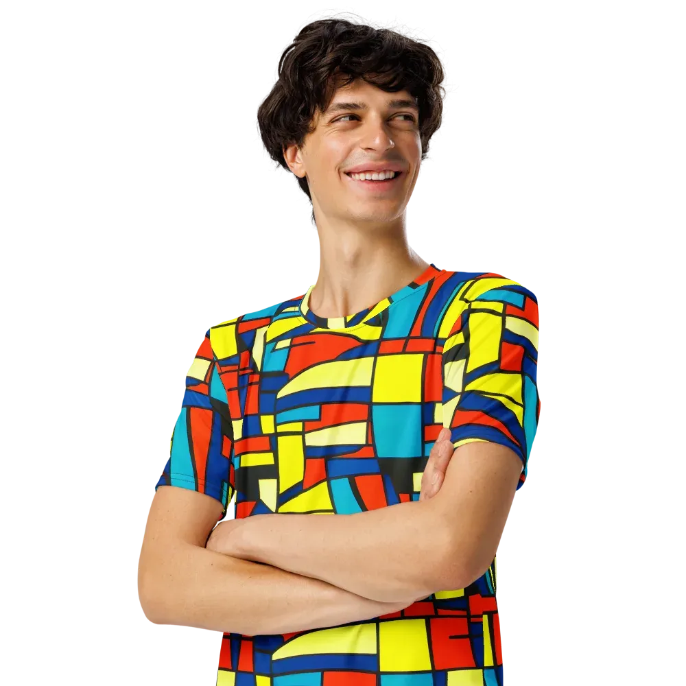 Neon Fractals on Men's Crew Neck T-Shirt — Left Front