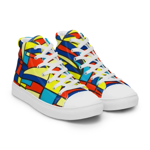 Neon Fractals on a Men's High Top Canvas Shoes