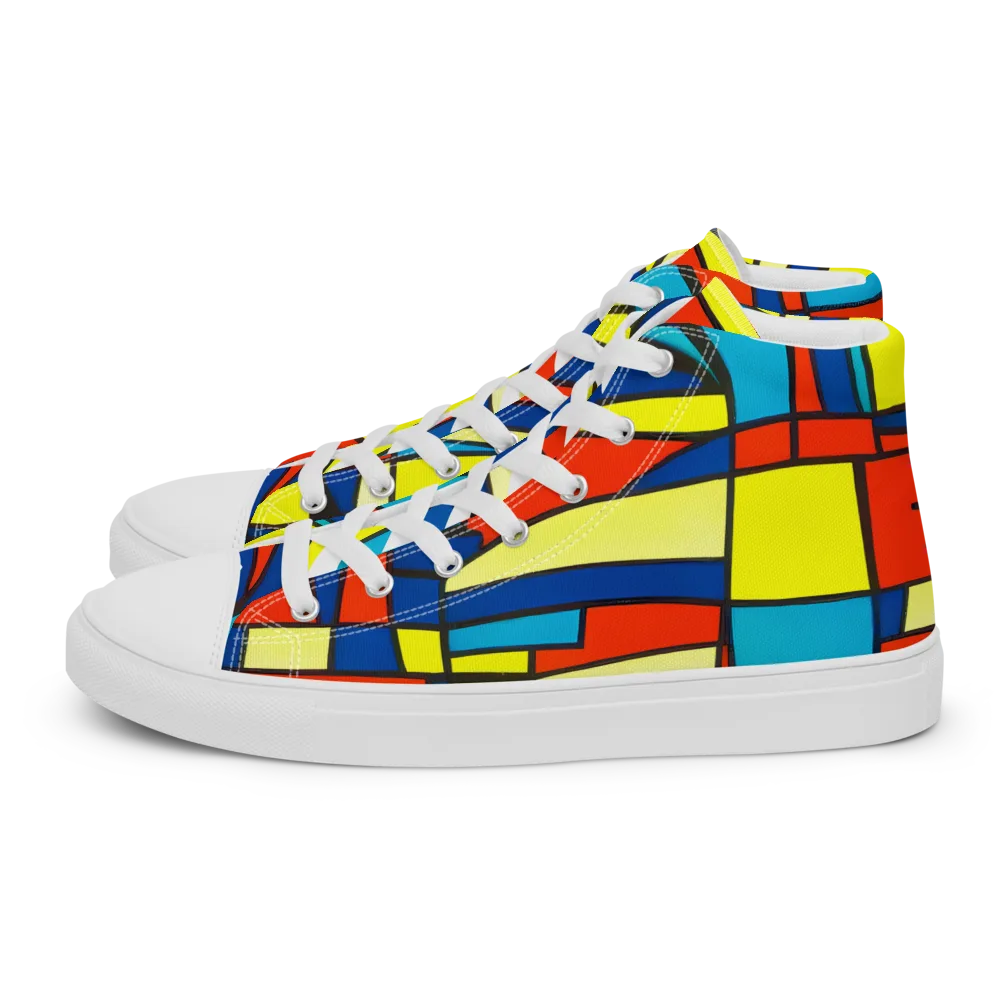 Neon Fractals on Men's High Top Canvas Shoes — Left