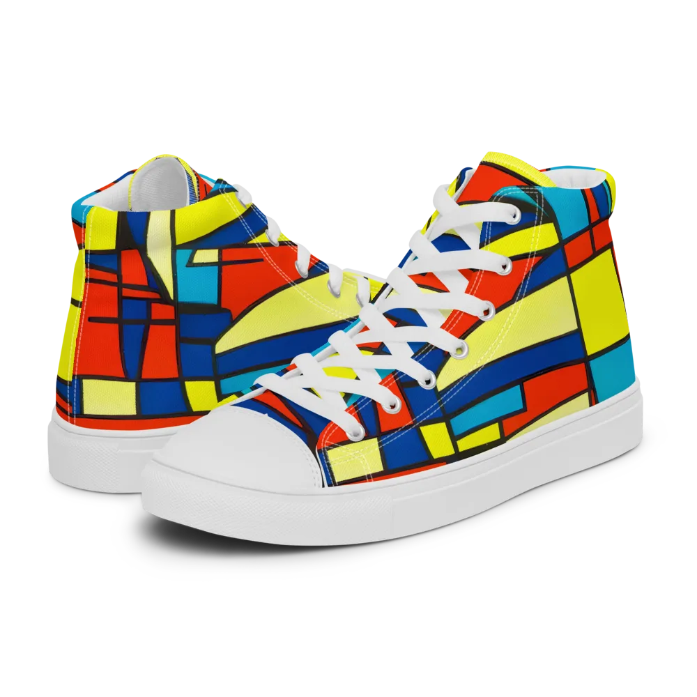 Neon Fractals on Men's High Top Canvas Shoes — Left