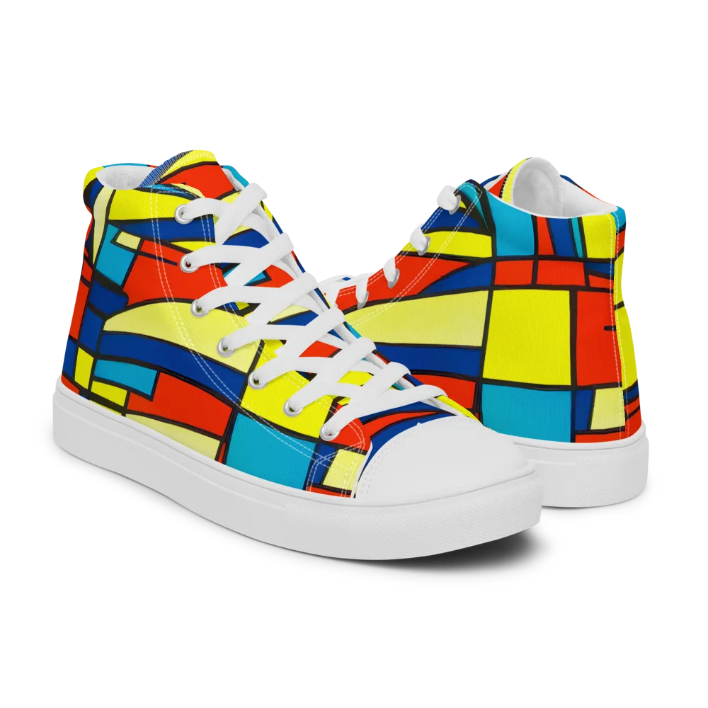 Neon Fractals on Men's High Top Canvas Shoes — Right