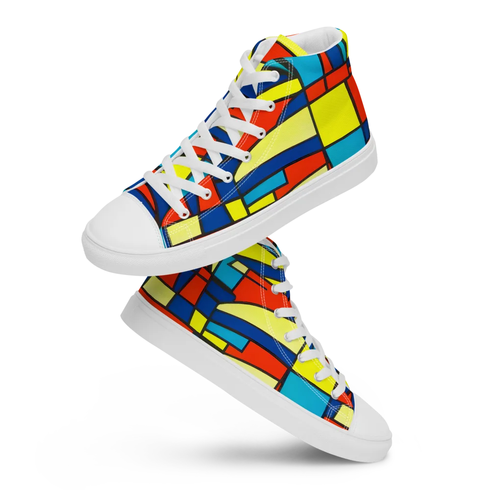 Neon Fractals on Men's High Top Canvas Shoes — Front