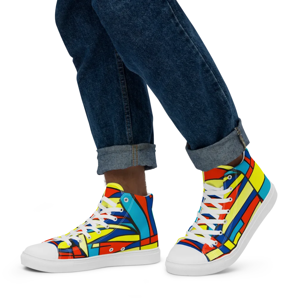 Neon Fractals on Men's High Top Canvas Shoes — Left