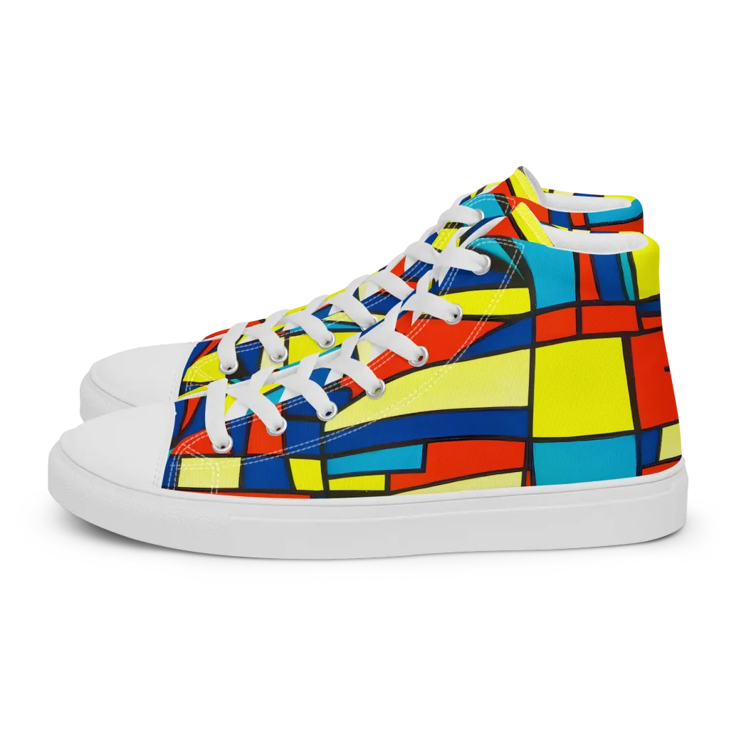 Neon Fractals on Women's High Top Canvas Shoes — Left