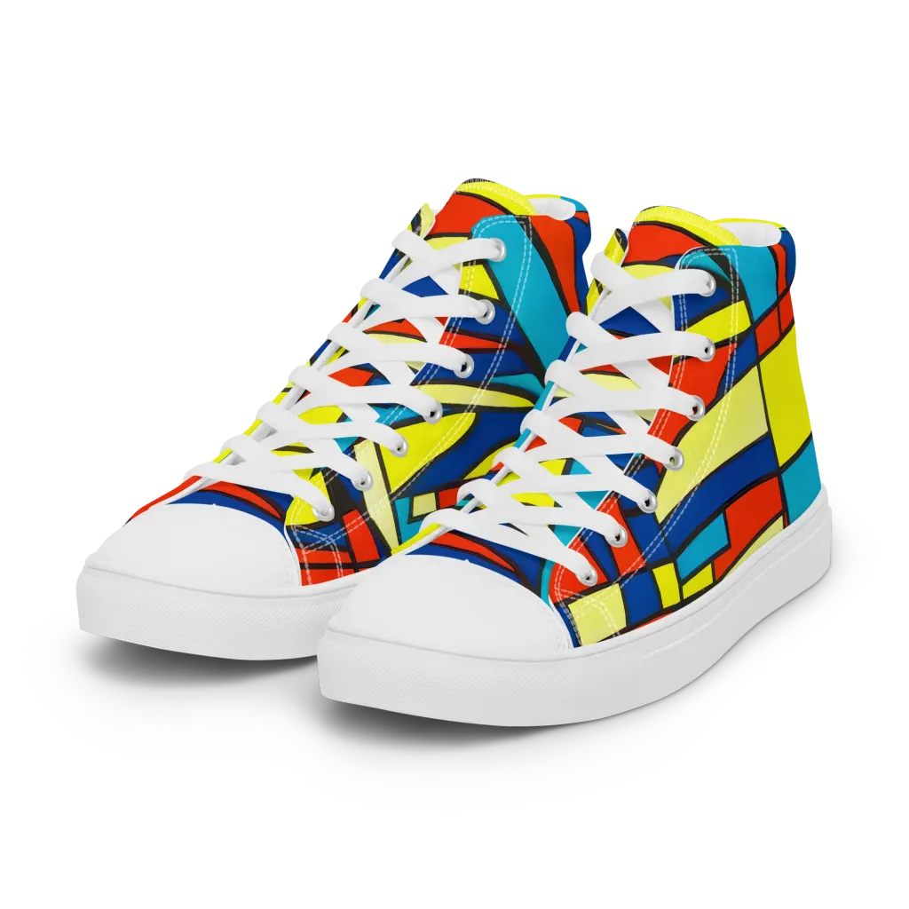 Neon Fractals on Women's High Top Canvas Shoes — Left Front