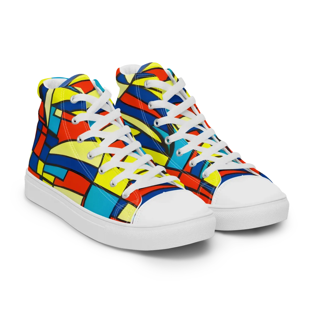 Neon Fractals on Women's High Top Canvas Shoes — Right Front