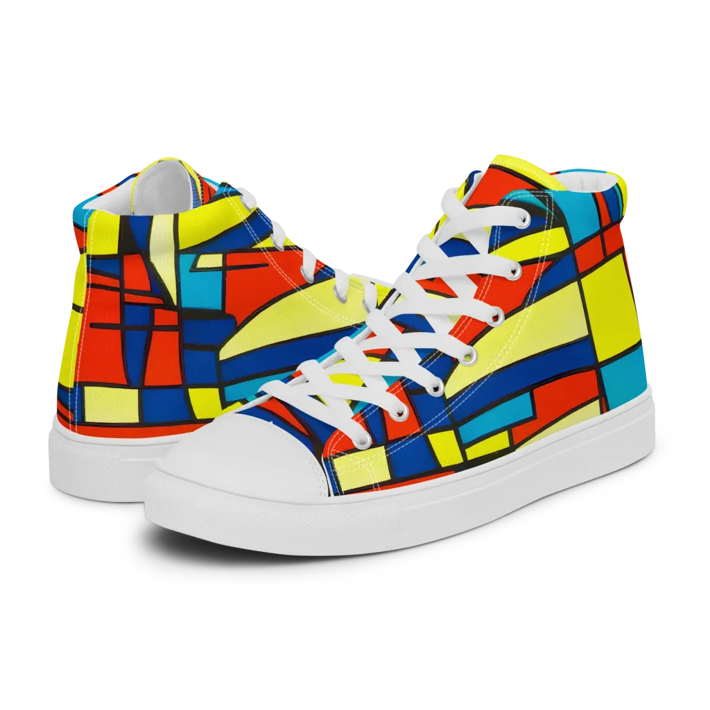 Neon Fractals on Women's High Top Canvas Shoes — Left