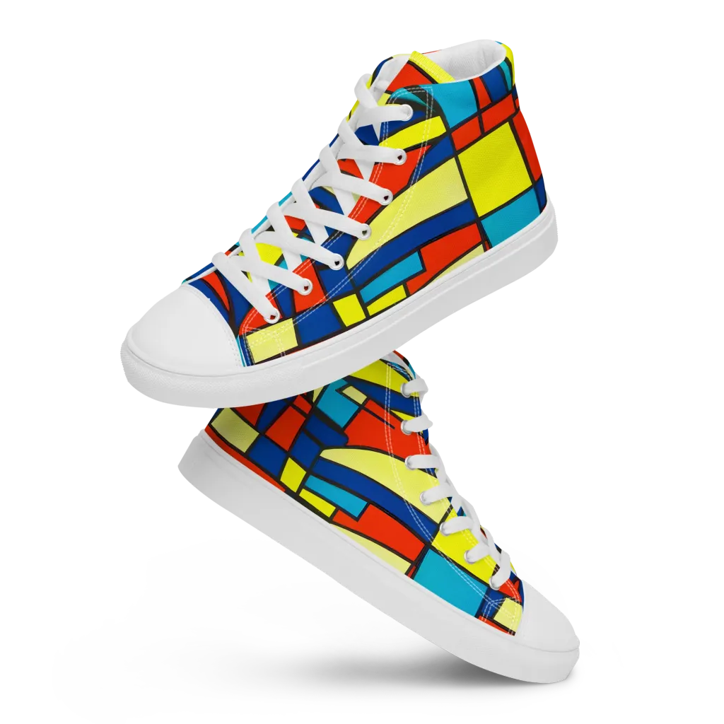 Neon Fractals on Women's High Top Canvas Shoes — Front
