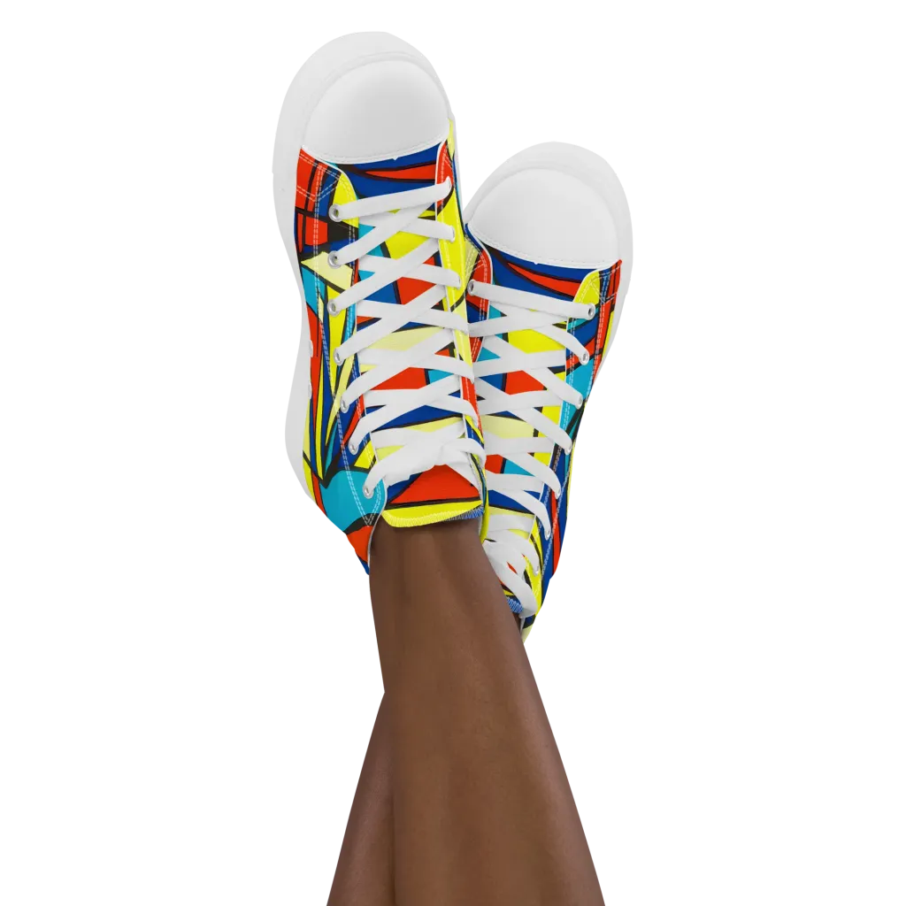 Neon Fractals on Women's High Top Canvas Shoes — Front