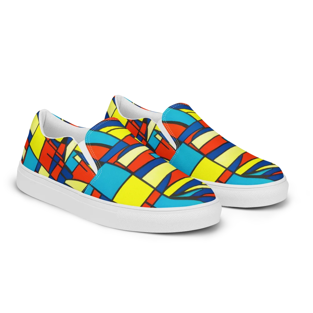 Neon Fractals on Men's Slip-On Canvas Shoes — Right Front