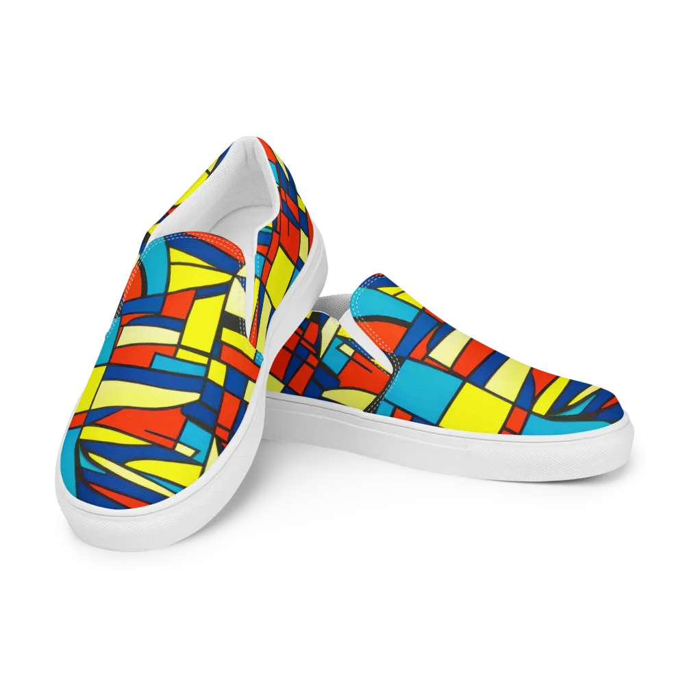 Neon Fractals on Men's Slip-On Canvas Shoes — Left Front