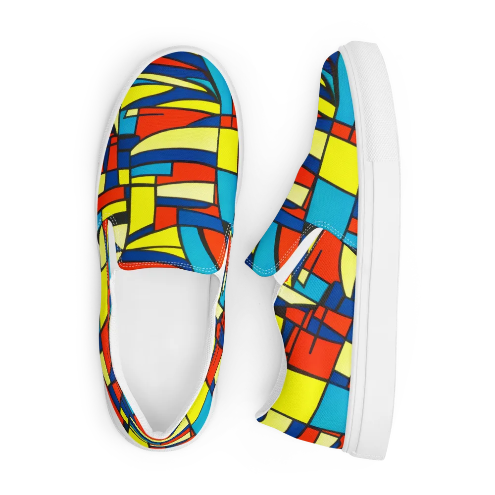 Neon Fractals on Men's Slip-On Canvas Shoes — Front
