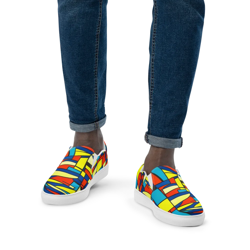 Neon Fractals on Men's Slip-On Canvas Shoes — Front