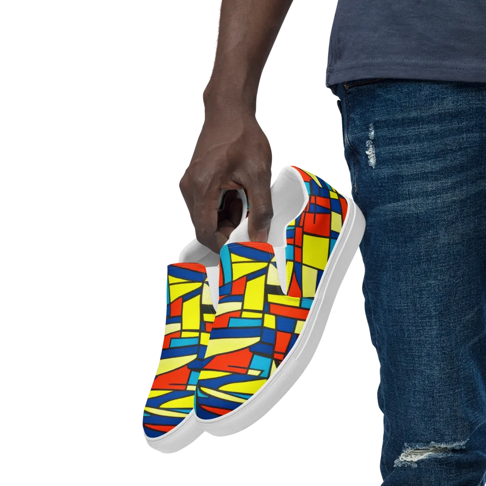 Neon Fractals on Men's Slip-On Canvas Shoes — Left Front