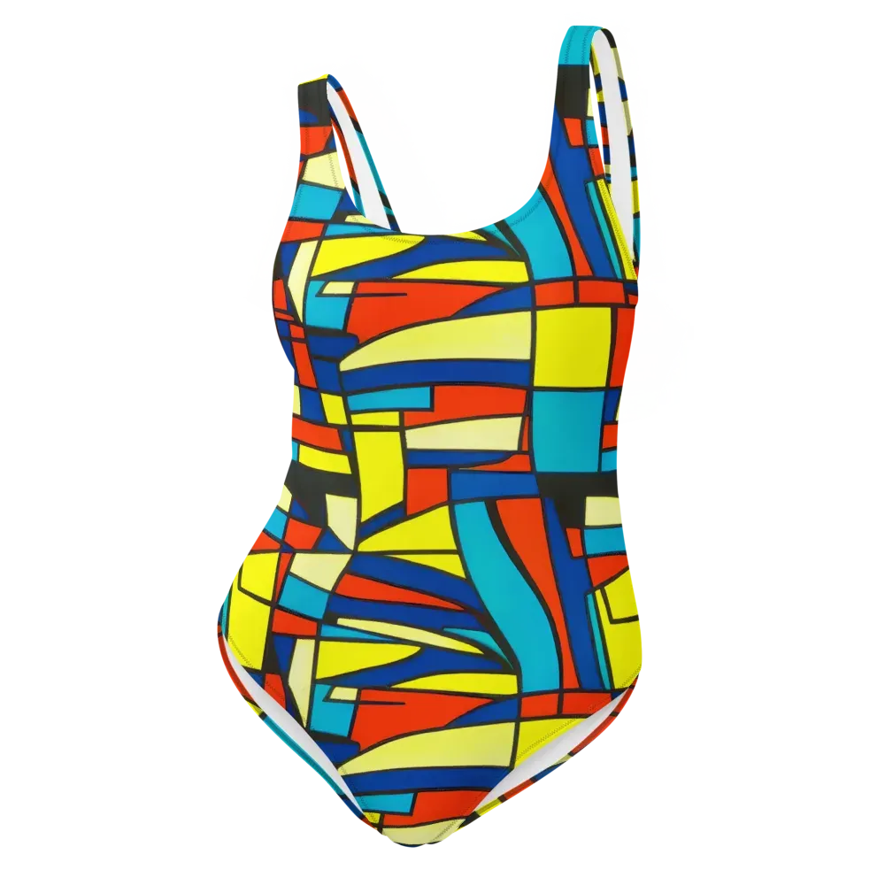Neon Fractals on One-Piece Swimsuit — Front