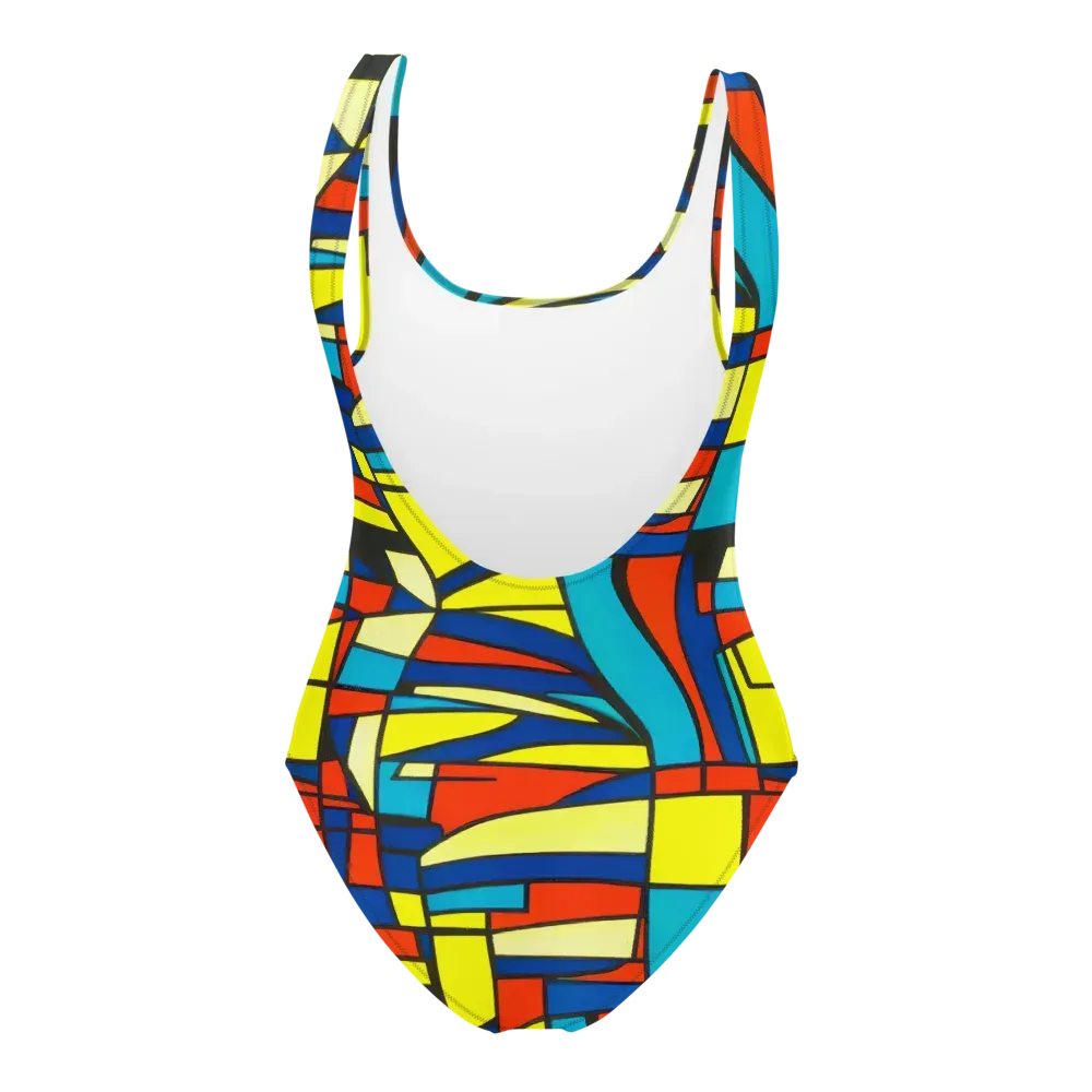 Neon Fractals on One-Piece Swimsuit — Back