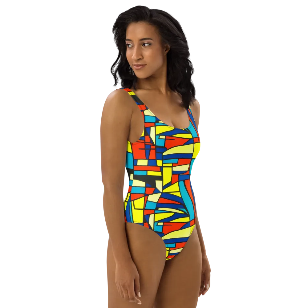 Neon Fractals on One-Piece Swimsuit — Right
