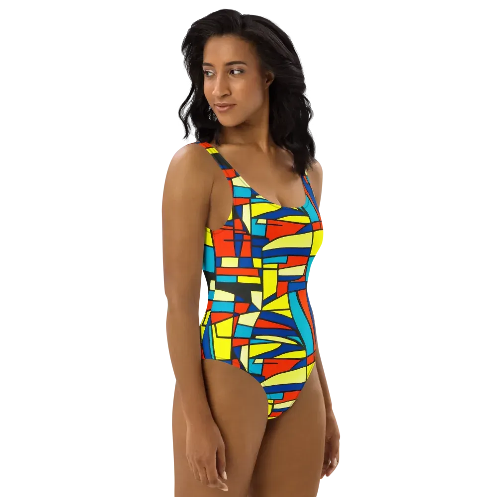 Neon Fractals on One-Piece Swimsuit — Right