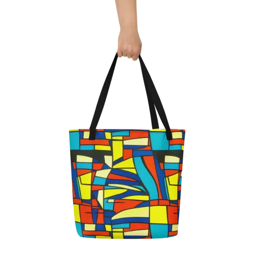 Neon Fractals on a Large Tote Bag W/ Pocket