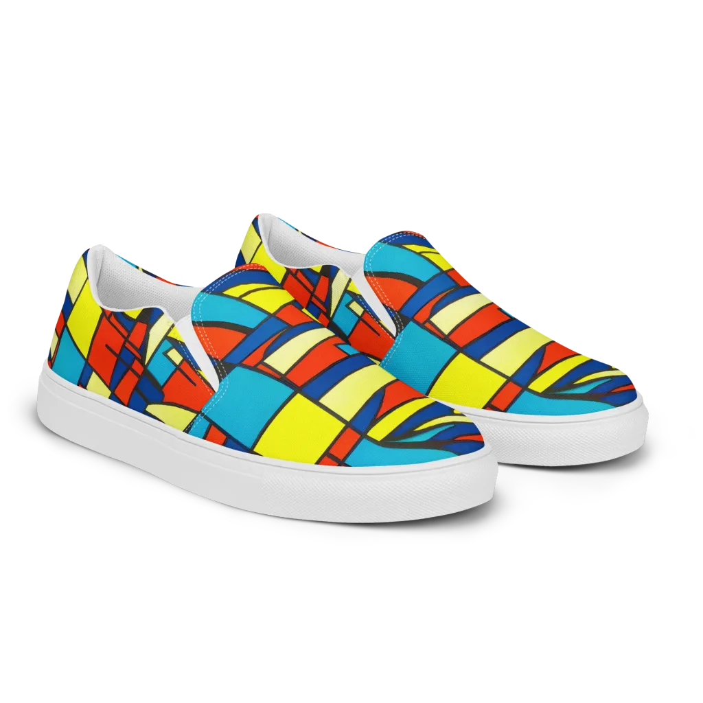 Neon Fractals on Women's Slip-On Canvas Shoes — Right Front