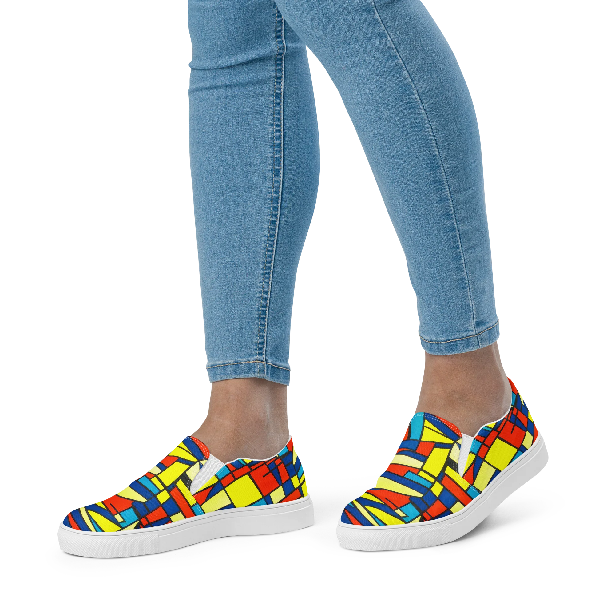 Neon Fractals on Women's Slip-On Canvas Shoes — Front