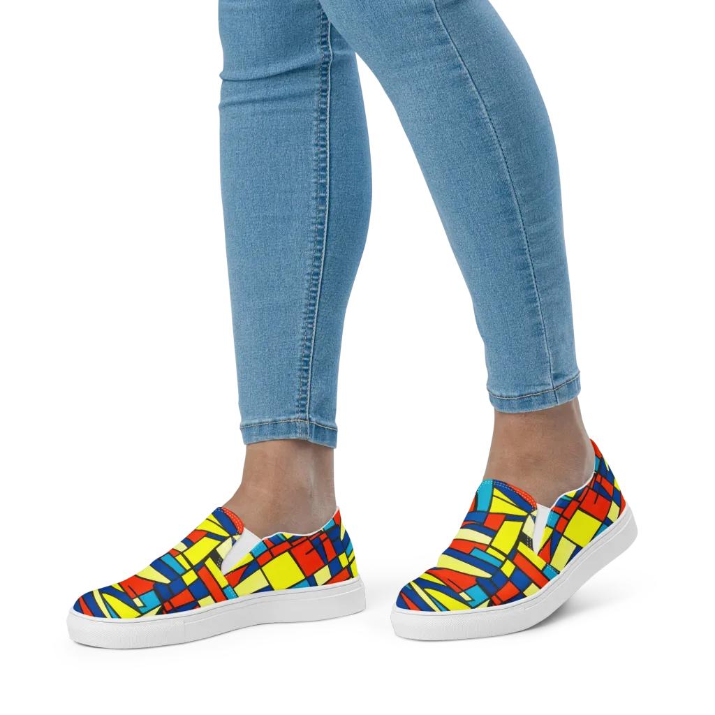 Neon Fractals on Women's Slip-On Canvas Shoes — Front