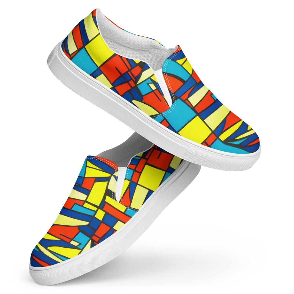 Neon Fractals on Women's Slip-On Canvas Shoes — Front