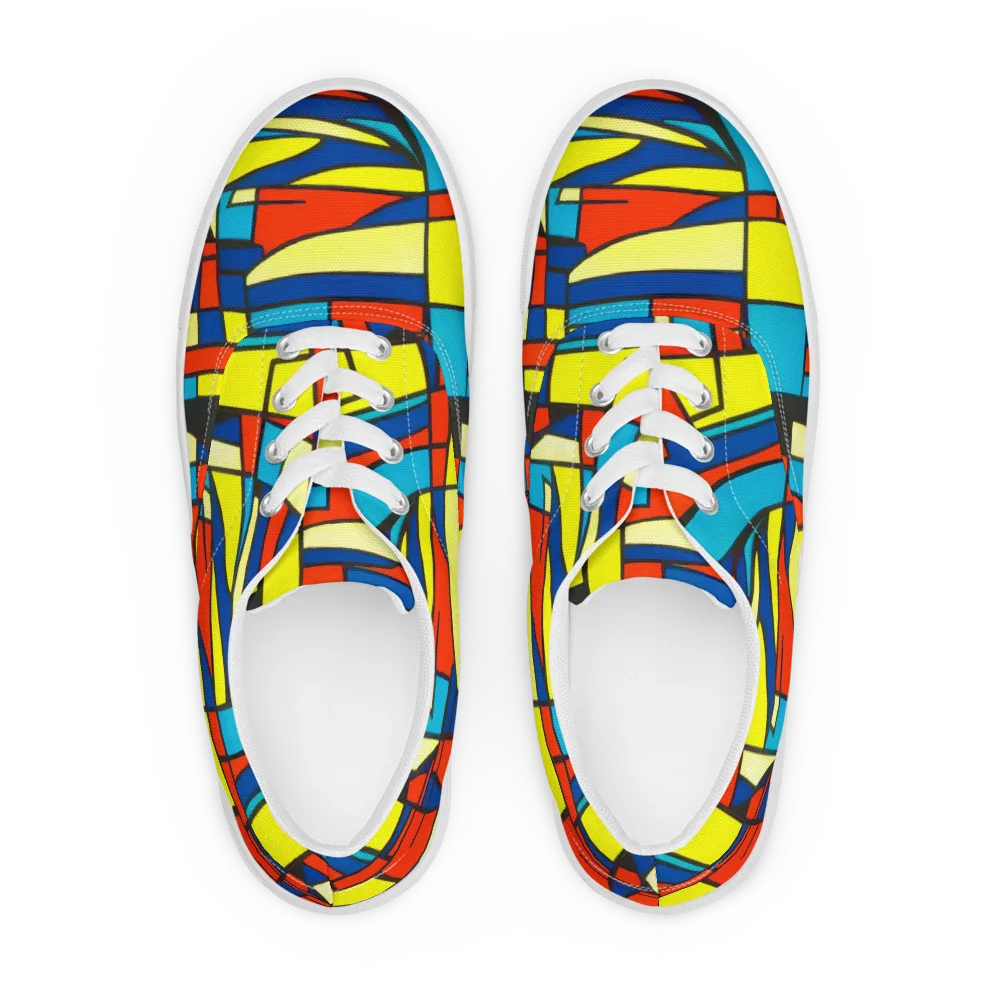 Neon Fractals on Men's Lace-Up Canvas Shoes — Front