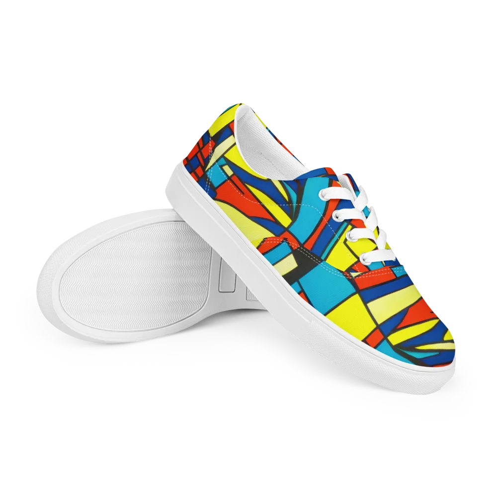 Neon Fractals on Men's Lace-Up Canvas Shoes — Right Front