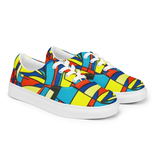 Neon Fractals on a Men's Lace-Up Canvas Shoes