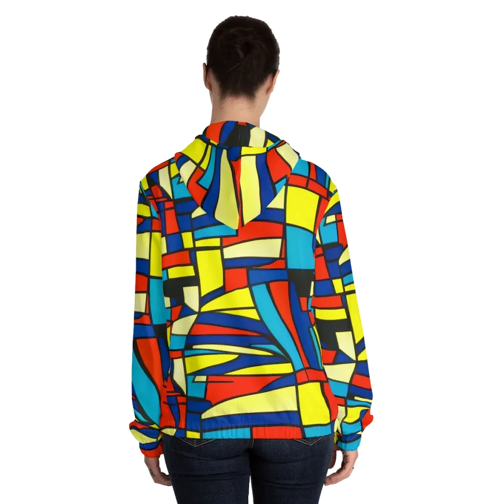 Neon Fractals on Women's Full-Zip Hoodie — Back On Person